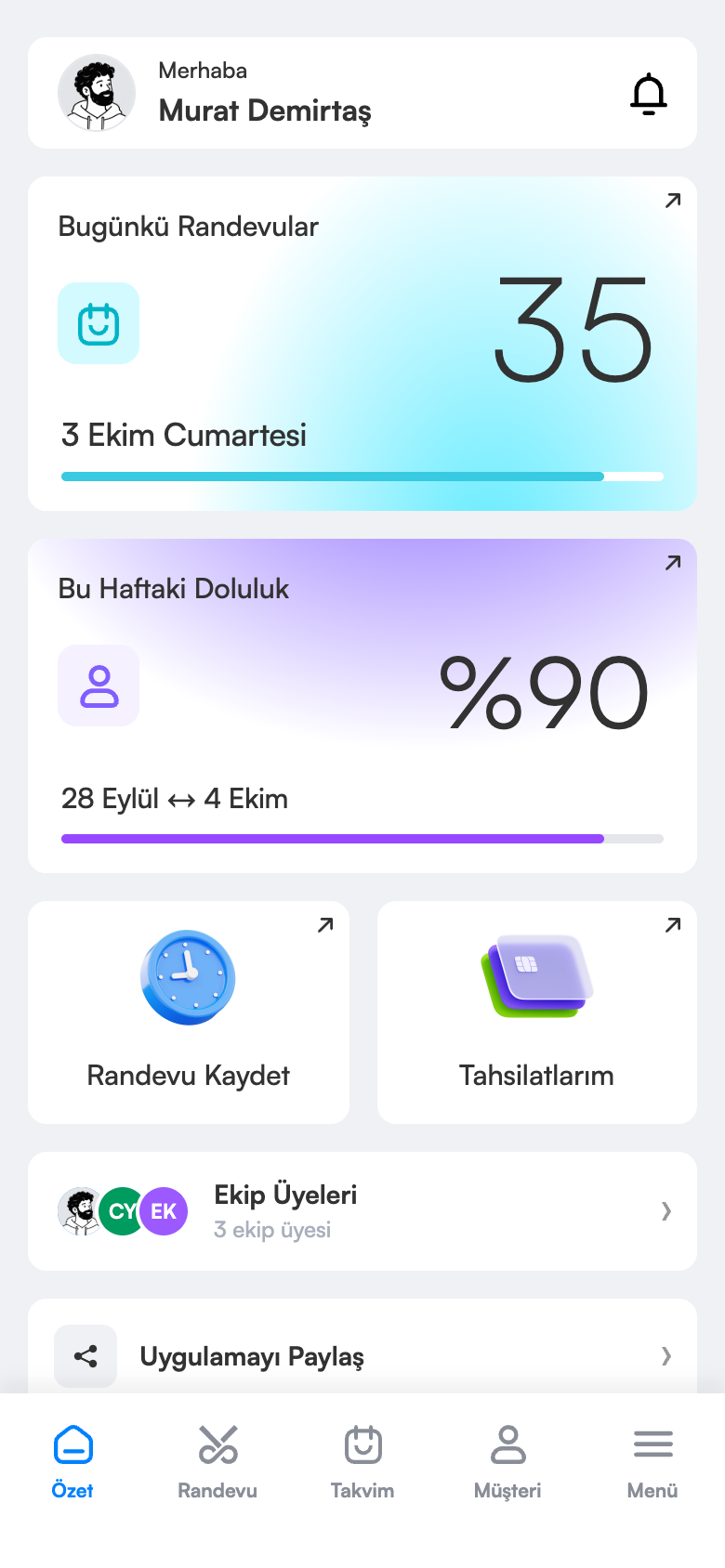 3 Numara mobil uygulama özet ekranı