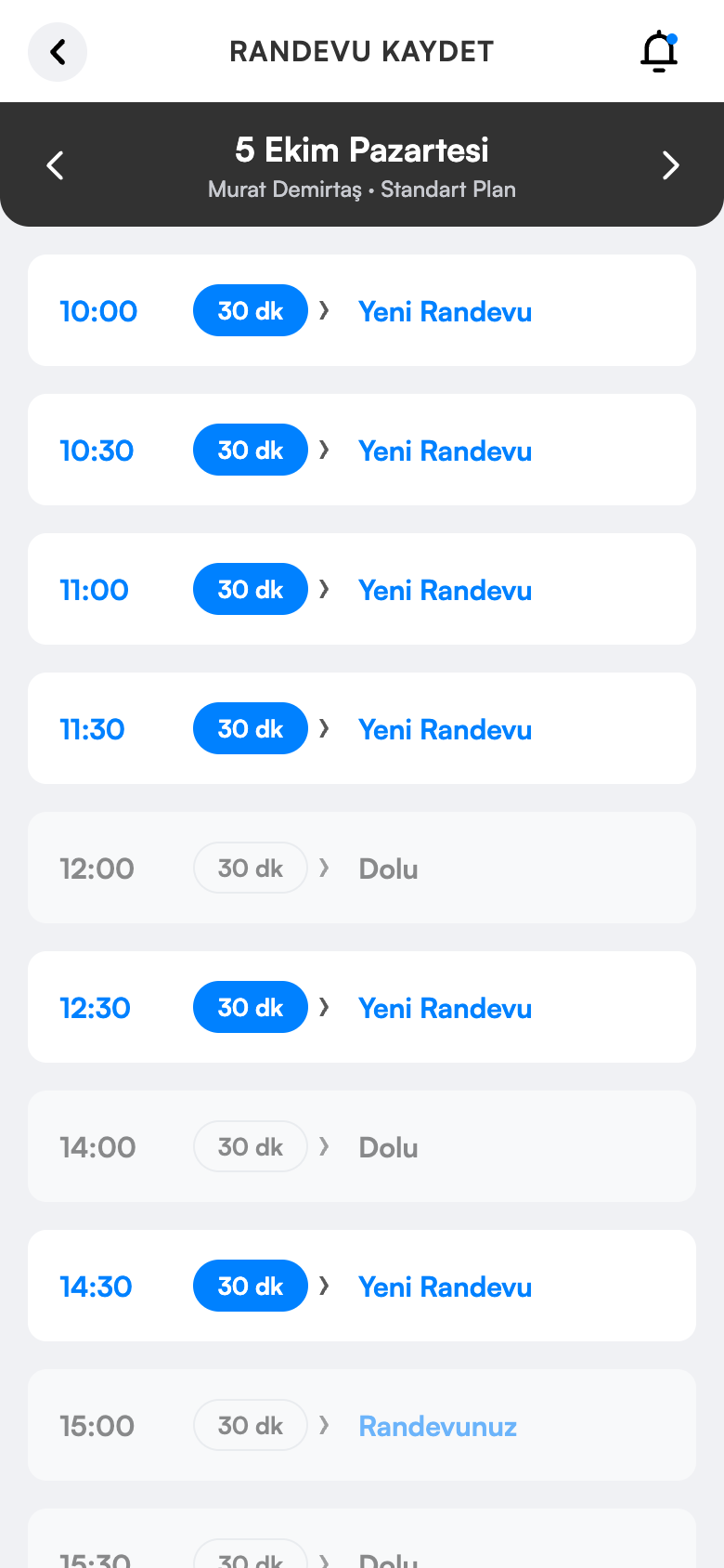 Müşteri uygulaması: online randevu alma